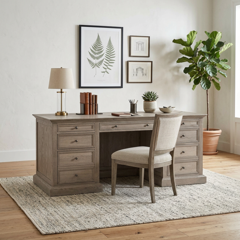 NEWPORT PANAL DESK WEATHERED OAK