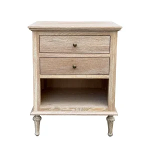 NATALEE SIDE TABLE WHITEWASHED OAK TWO DRAWERS